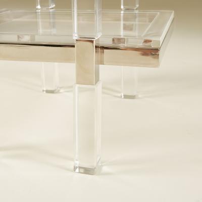 Charles Hollis Jones Mid Century Lucite and polished nickel Metric side tables
