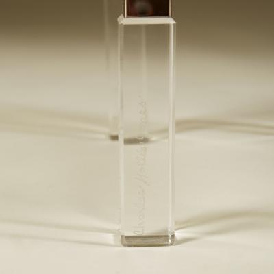 Charles Hollis Jones Mid Century Lucite and polished nickel Metric side tables