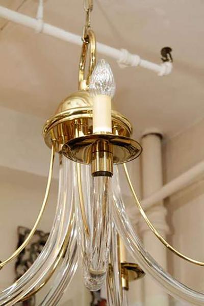 Charles Hollis Jones Modern Charles Hollis Jones Lucite and Brass Chandelier