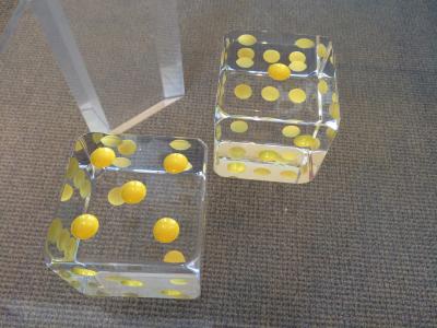 Charles Hollis Jones Oversized Dice Bookends in Lucite by Charles Hollis Jones