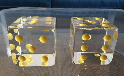 Charles Hollis Jones Oversized Dice Bookends in Lucite by Charles Hollis Jones