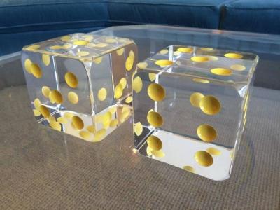 Charles Hollis Jones Oversized Dice Bookends in Lucite by Charles Hollis Jones
