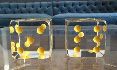 Charles Hollis Jones Oversized Dice Bookends in Lucite by Charles Hollis Jones