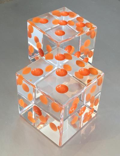 Charles Hollis Jones Oversized Dice Sculpture with Orange Dots by Charles Hollis Jones