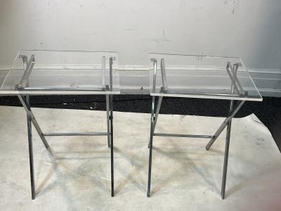 Charles Hollis Jones PAIR OF MODERN LUCITE AND CHROME X BASE FOLDING TABLES