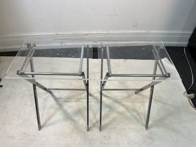 Charles Hollis Jones PAIR OF MODERN LUCITE AND CHROME X BASE FOLDING TABLES