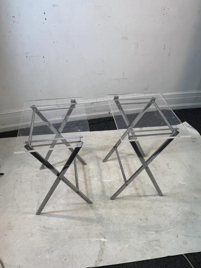 Charles Hollis Jones PAIR OF MODERN LUCITE AND CHROME X BASE FOLDING TABLES