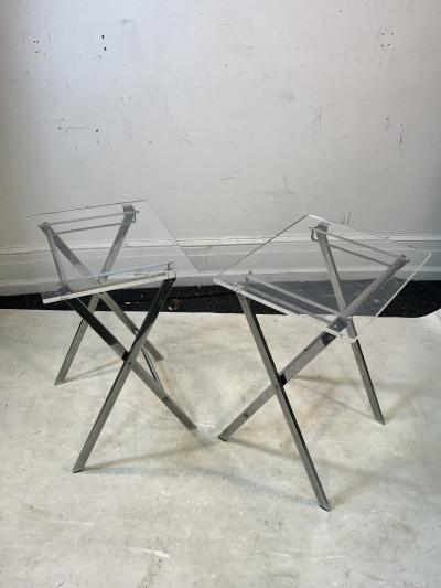 Charles Hollis Jones PAIR OF MODERN LUCITE AND CHROME X BASE FOLDING TABLES