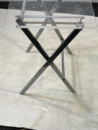 Charles Hollis Jones PAIR OF MODERN LUCITE AND CHROME X BASE FOLDING TABLES
