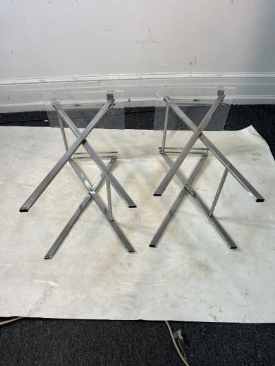 Charles Hollis Jones PAIR OF MODERN LUCITE AND CHROME X BASE FOLDING TABLES