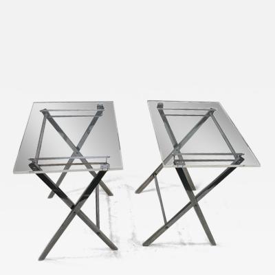 Charles Hollis Jones PAIR OF MODERN LUCITE AND CHROME X BASE FOLDING TABLES