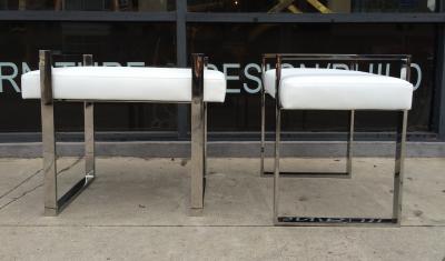 Charles Hollis Jones Pair of Charles Hollis Jones Benches in Polished Nickel