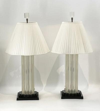 Charles Hollis Jones Pair of Clear Black Lucite Lamps in the Style of Charles Hollis Jones