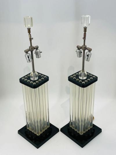Charles Hollis Jones Pair of Clear Black Lucite Lamps in the Style of Charles Hollis Jones