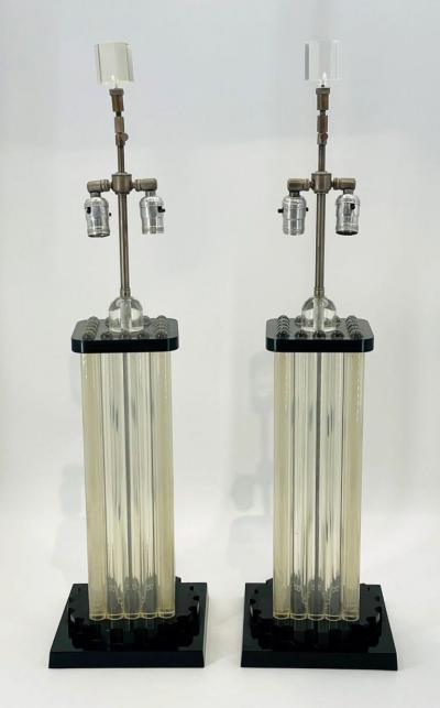 Charles Hollis Jones Pair of Clear Black Lucite Lamps in the Style of Charles Hollis Jones