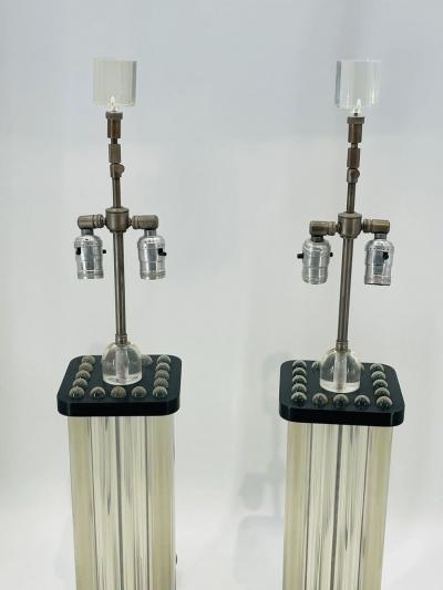 Charles Hollis Jones Pair of Clear Black Lucite Lamps in the Style of Charles Hollis Jones