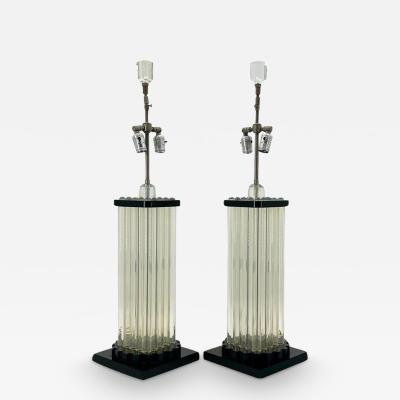 Charles Hollis Jones Pair of Clear Black Lucite Lamps in the Style of Charles Hollis Jones