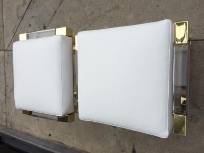 Charles Hollis Jones Pair of Lucite and Brass Box Line Benches by Charles Hollis Jones