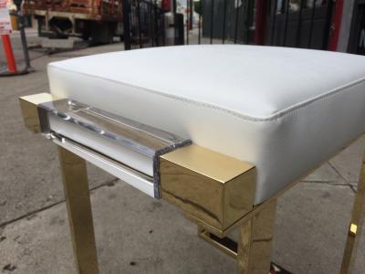 Charles Hollis Jones Pair of Lucite and Brass Box Line Benches by Charles Hollis Jones