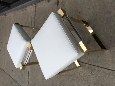 Charles Hollis Jones Pair of Lucite and Brass Box Line Benches by Charles Hollis Jones