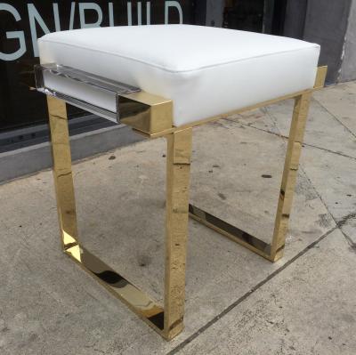 Charles Hollis Jones Pair of Lucite and Brass Box Line Benches by Charles Hollis Jones