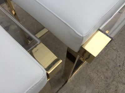 Charles Hollis Jones Pair of Lucite and Brass Box Line Benches by Charles Hollis Jones