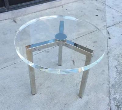 Charles Hollis Jones Pair of Lucite and Nickel Side Tables by Charles Hollis Jones