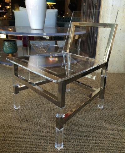 Charles Hollis Jones Pair of Metric Chairs in Lucite and Nickel by Charles Hollis Jones Signed