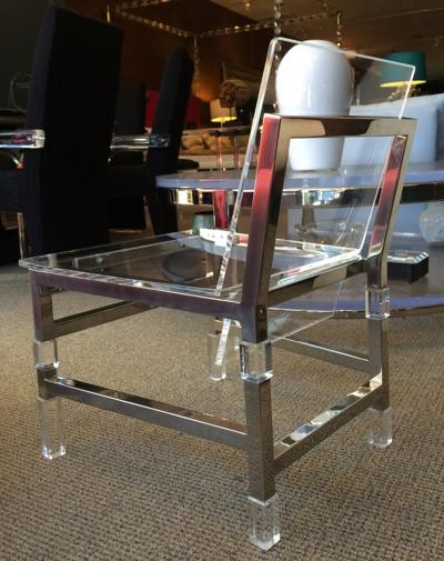 Charles Hollis Jones Pair of Metric Chairs in Lucite and Nickel by Charles Hollis Jones Signed