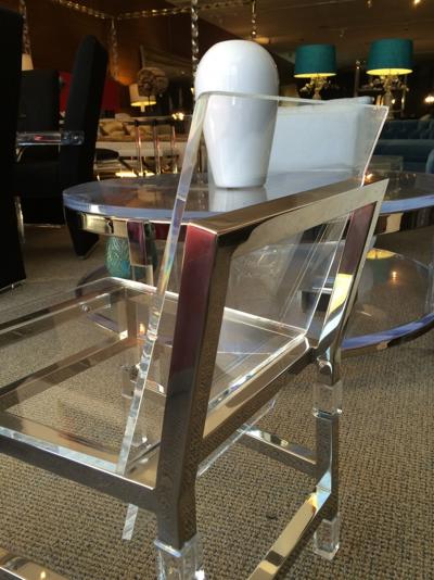 Charles Hollis Jones Pair of Metric Chairs in Lucite and Nickel by Charles Hollis Jones Signed