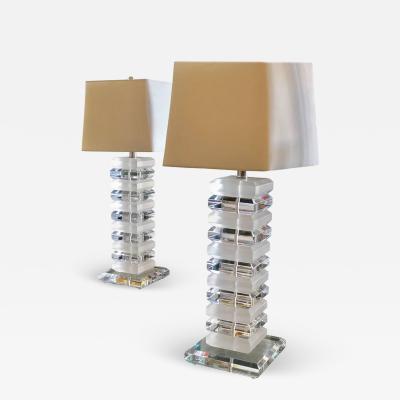 Charles Hollis Jones Pair of Mid Century Modernist Stackable 1970s Tall Lucite Table Lamps