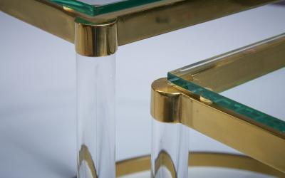Charles Hollis Jones Pair of Nesting Tables in Brass glass in the manner of Charles Hollis Jones