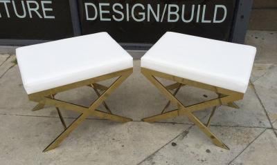 Charles Hollis Jones Pair of X Frame Benches in Solid Brass by Charles Hollis Jones Signed