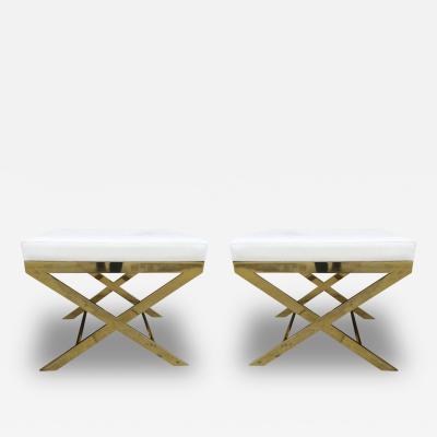Charles Hollis Jones Pair of X Frame Benches in Solid Brass by Charles Hollis Jones Signed