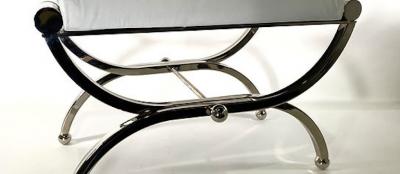 Charles Hollis Jones Pr American Modern Lucite Nickel Curule Form Benches Charles Hollis Jones