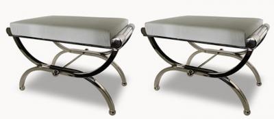 Charles Hollis Jones Pr American Modern Lucite Nickel Curule Form Benches Charles Hollis Jones