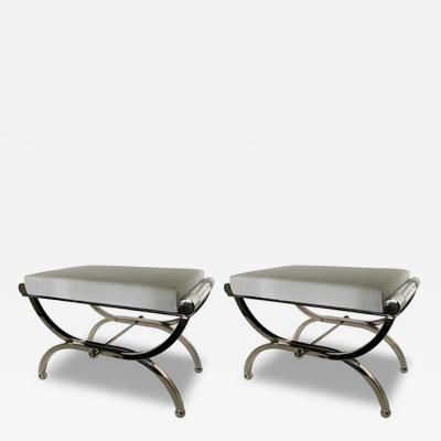Charles Hollis Jones Pr American Modern Lucite Nickel Curule Form Benches Charles Hollis Jones