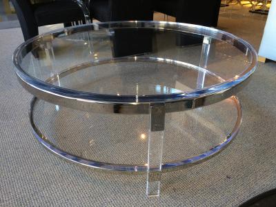 Charles Hollis Jones Round Coffee Table in Lucite Nickel by Charles Hollis Jones Metric Collection