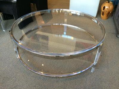 Charles Hollis Jones Round Coffee Table in Lucite Nickel by Charles Hollis Jones Metric Collection