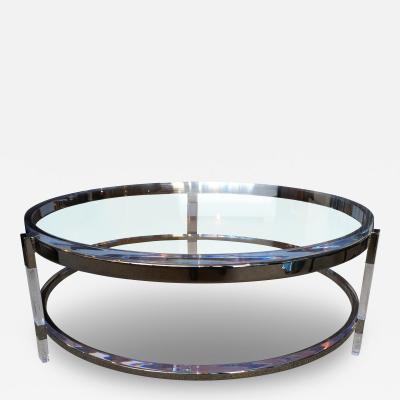 Charles Hollis Jones Round Coffee Table in Lucite Nickel by Charles Hollis Jones Metric Collection