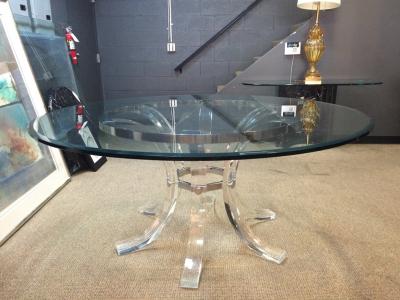 Charles Hollis Jones Round Lucite Chrome Dining Table for 8 by Charles Hollis Jones