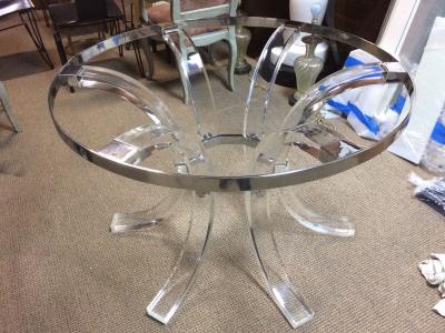 Charles Hollis Jones Round Lucite Chrome Dining Table for 8 by Charles Hollis Jones