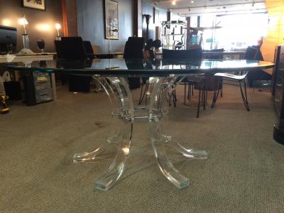 Charles Hollis Jones Round Lucite Chrome Dining Table for 8 by Charles Hollis Jones