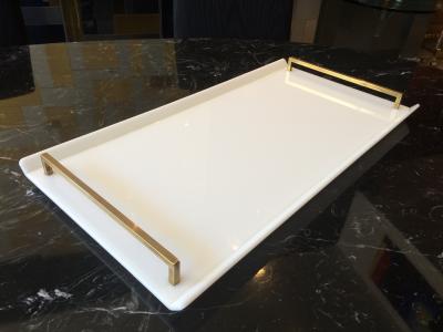 Charles Hollis Jones Serving Tray in White Lucite Brass by Charles Hollis Jones