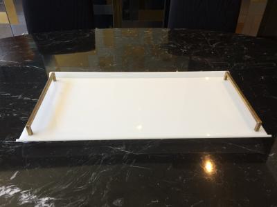 Charles Hollis Jones Serving Tray in White Lucite Brass by Charles Hollis Jones