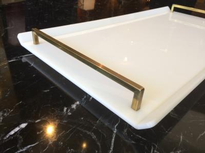 Charles Hollis Jones Serving Tray in White Lucite Brass by Charles Hollis Jones