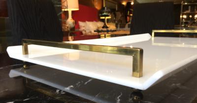 Charles Hollis Jones Serving Tray in White Lucite Brass by Charles Hollis Jones