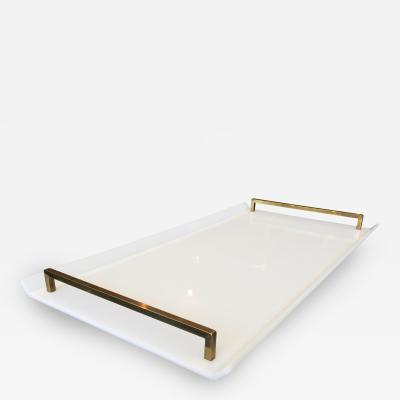 Charles Hollis Jones Serving Tray in White Lucite Brass by Charles Hollis Jones