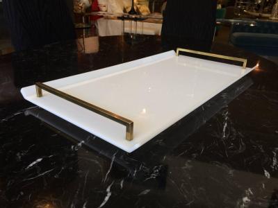 Charles Hollis Jones Serving Tray in White Lucite Brass by Charles Hollis Jones