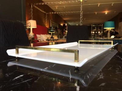 Charles Hollis Jones Serving Tray in White Lucite Brass by Charles Hollis Jones